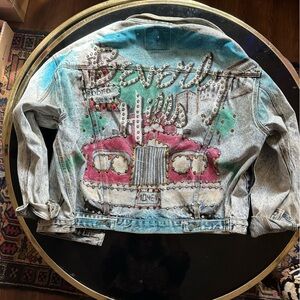 1980’s Acid Washed Beverly Hills Airbrushed and Embellished Jacket